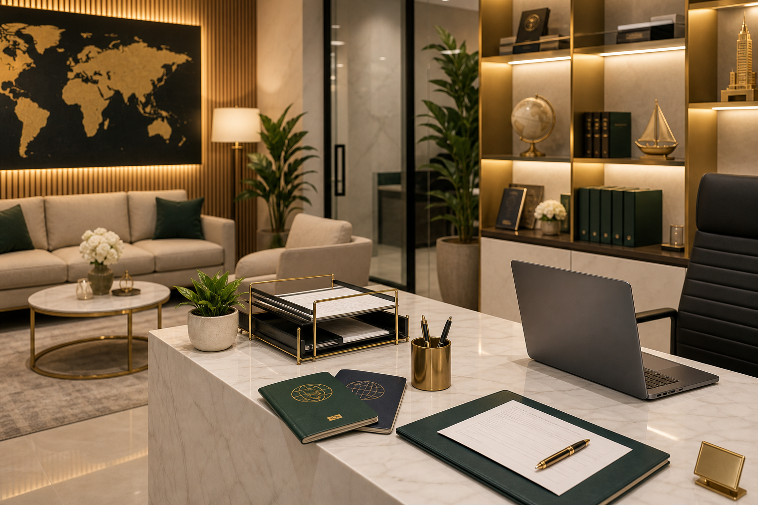 Premium visa consultancy office interior